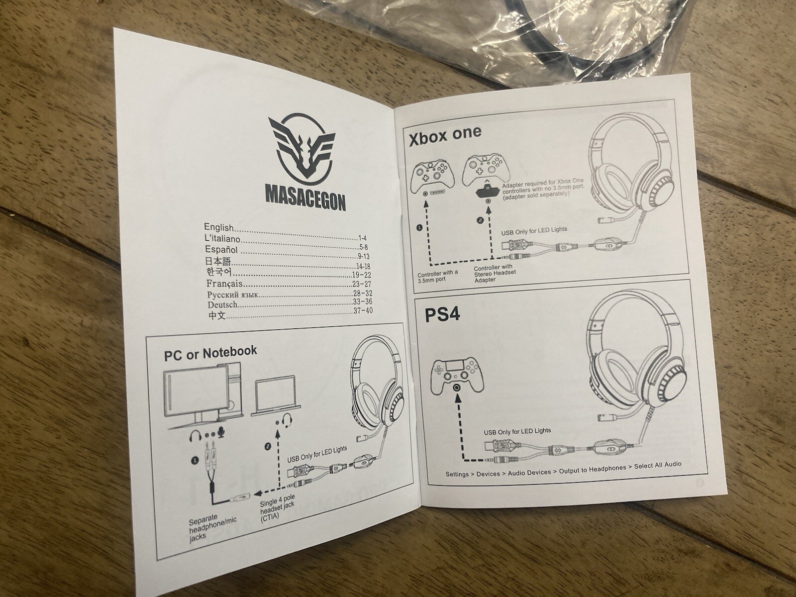 Masacegon Pro Gaming Headset for PS4/Xbox One/Nintendo Switch/PC/Notebook