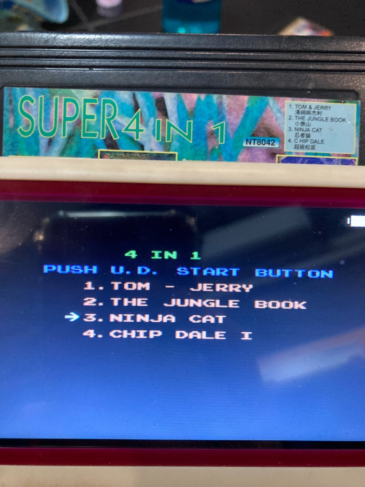 Famicom Game NES NT8042 4in1 Jungle Book,Tom&Jerry,Ship&Dale,Samurai Pizza Cat