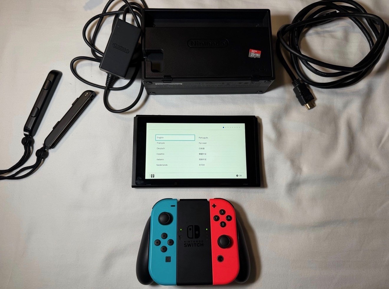 Nintendo Switch System 32GB Console w/Neon Red Blue Joy-Cons in Box 128 SD