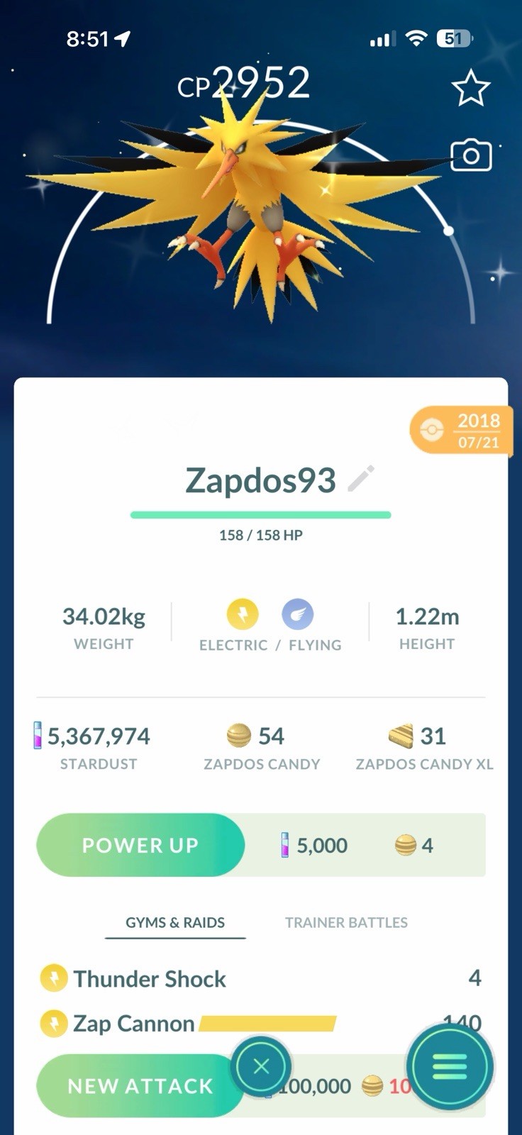 Shiny Zapdos 2018 Guaranteed lucky
