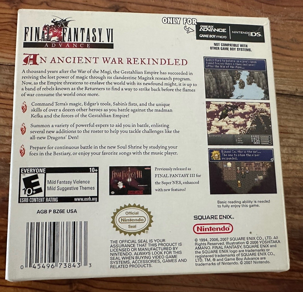 Square Enix Final Fantasy VI Advance GBA Manual Included NTSC-U/C E10+