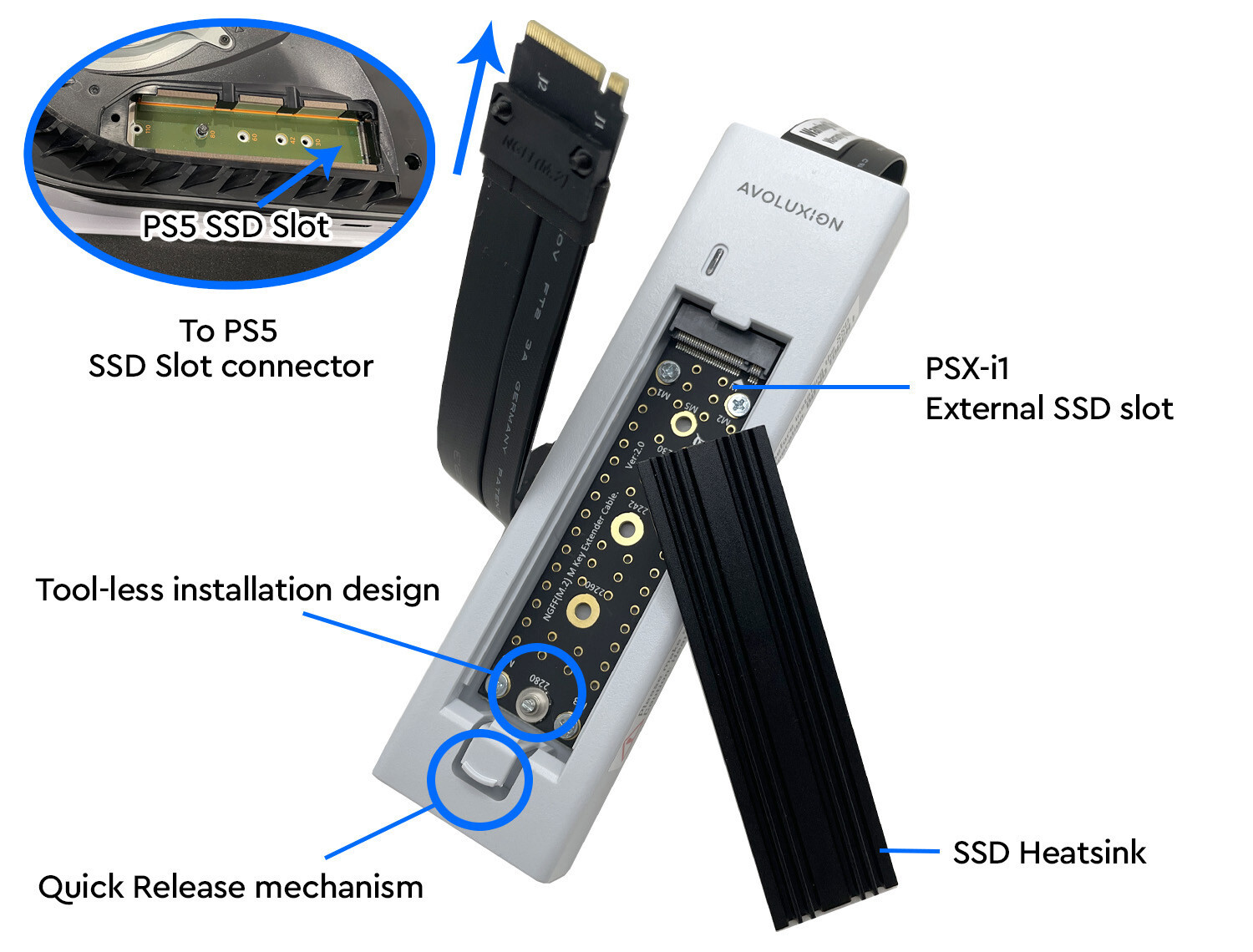 Avoluxion External SSD Expansion Upgrade Kit for PS5 Game Console (PSX-i1)
