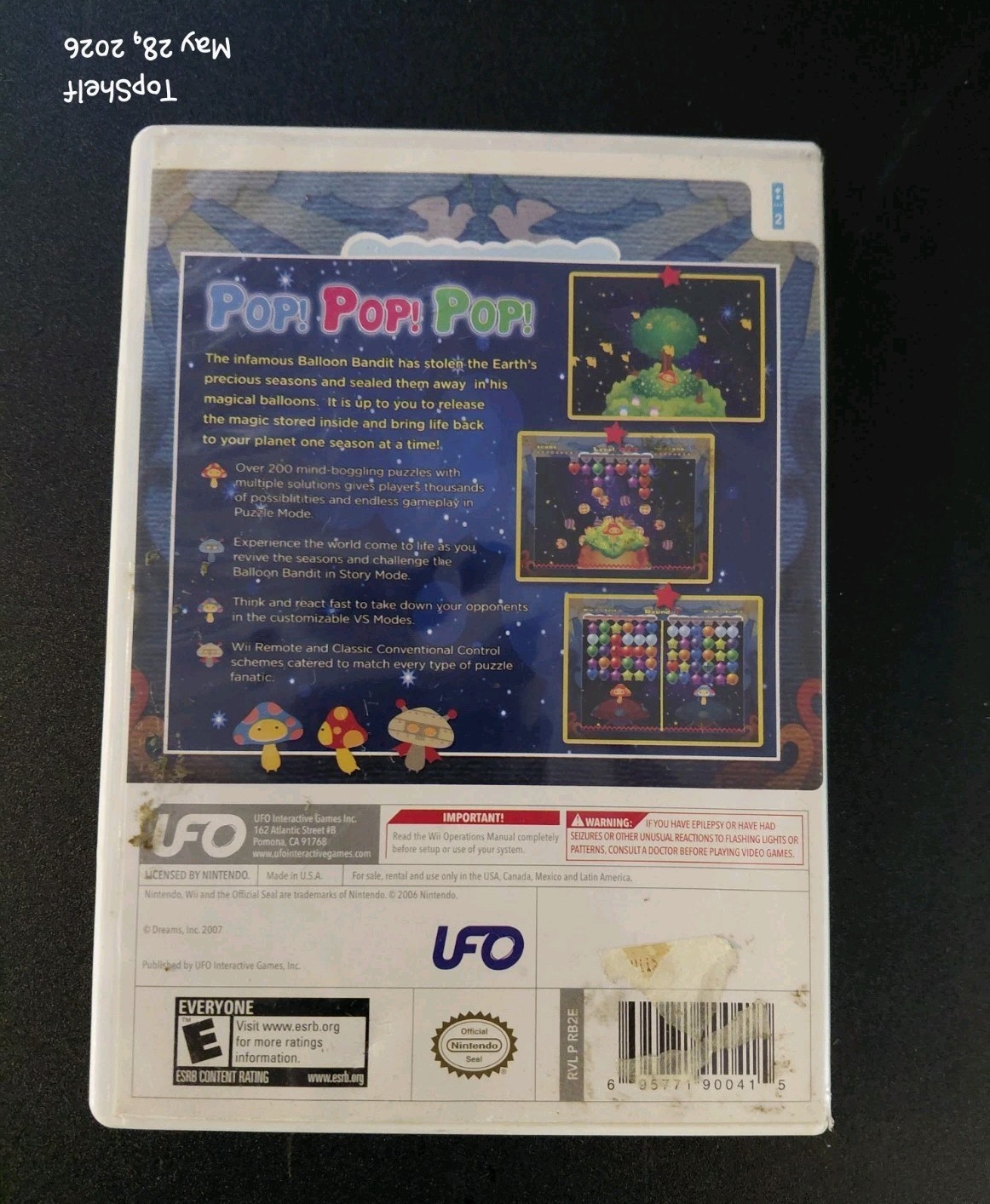 UFO Interactive Balloon Pop Nintendo Wii 2007 Puzzle Game E NTSC-U/C Manual