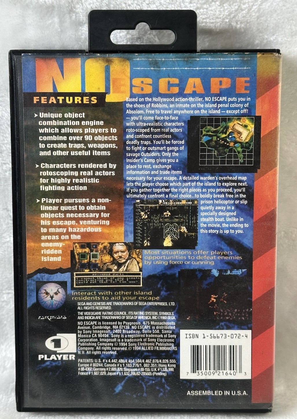 No Escape (Sega Genesis, 1994) No Manual Case Damage Psygnosis Movie Video Game