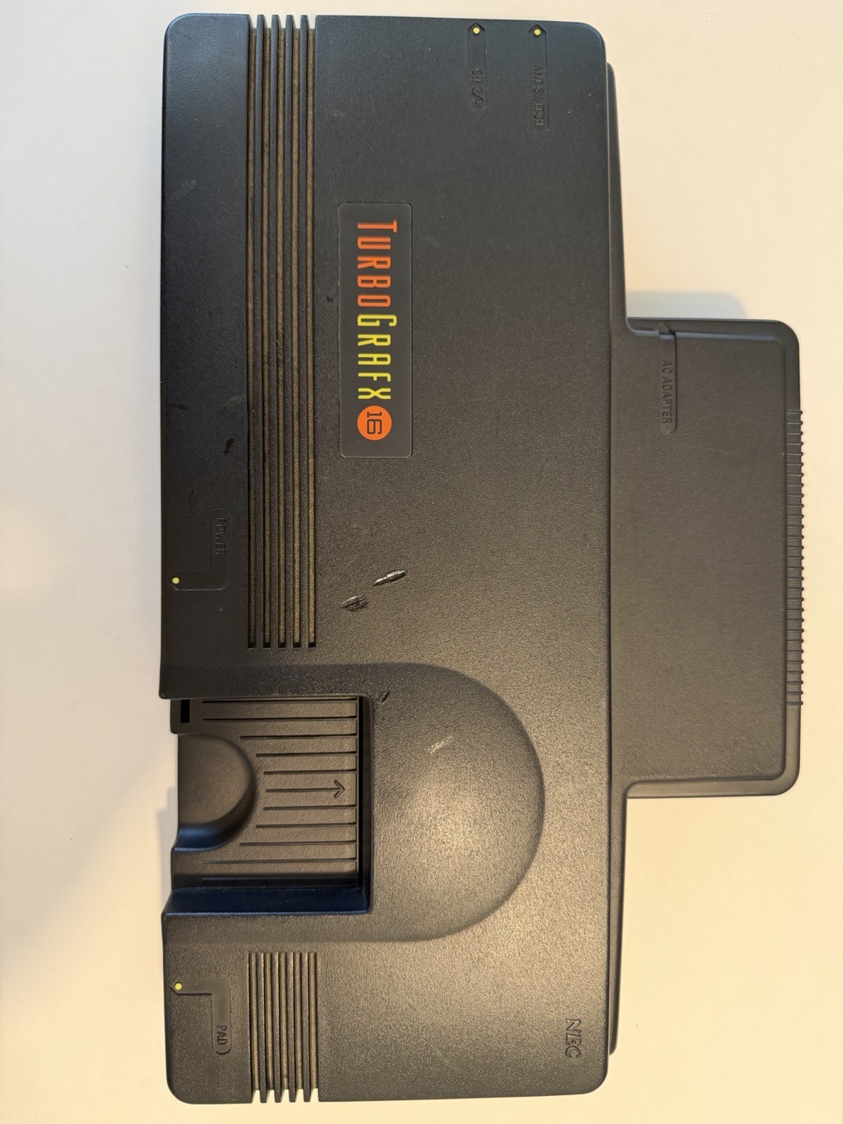 TurboGrafx-16 Black Console w/ TurboPad, Power, RF Switch, Manual – AV issue.