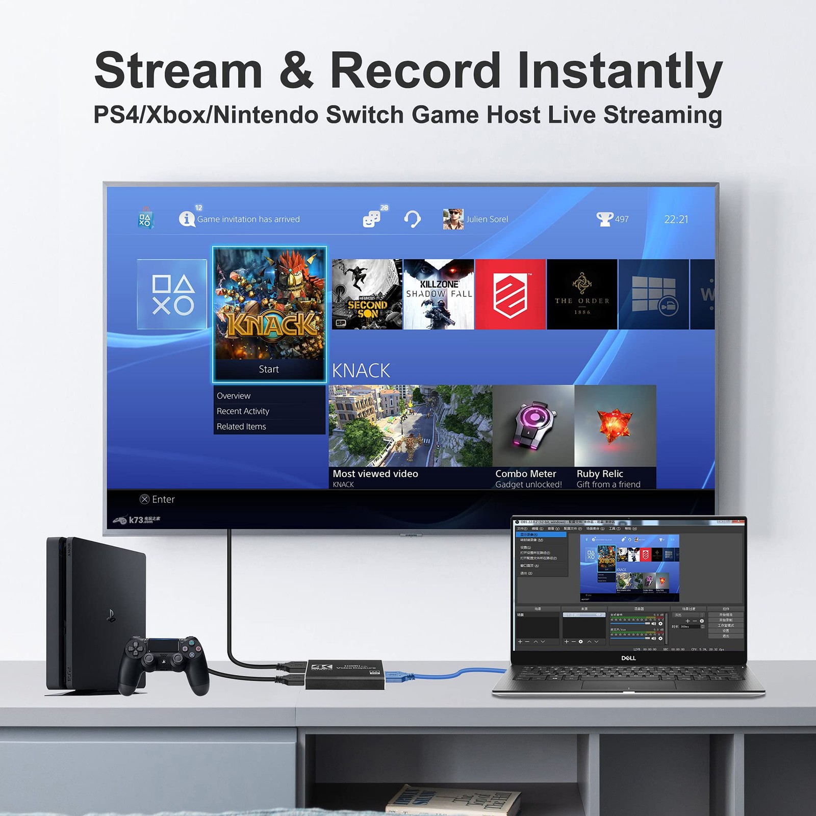 4K HDMI Capture Card USB 3.0 – 1080P 60FPS Gaming & Streaming Video Black