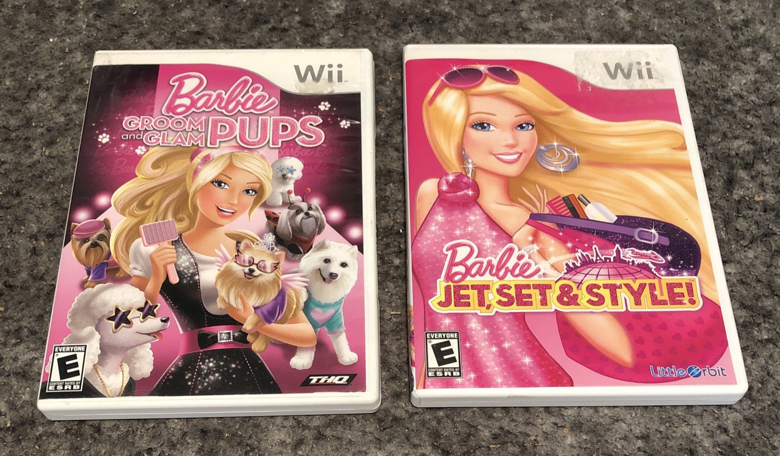 (2) Barbie: Jet, Set & Style & Barbie: Groom & Glam Pups Nintendo Wii Game LOT