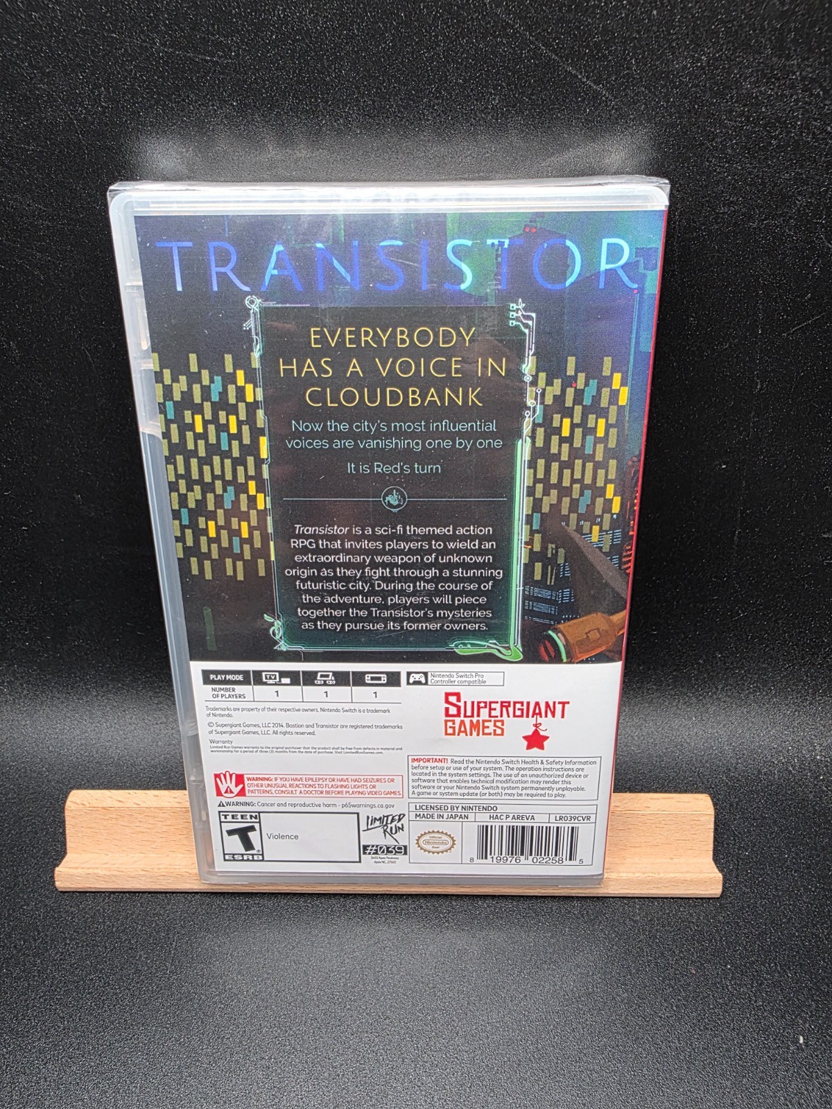 Transistor (Switch, 2019) Limited Run #39 – Brand New Sealed With Case Protector