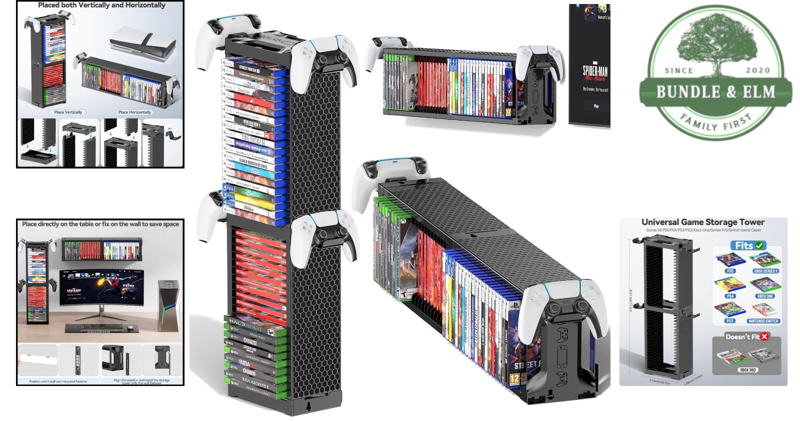 2-Tier Game Organizer Shelf Stand for Wall Mount and Desk Display Storage