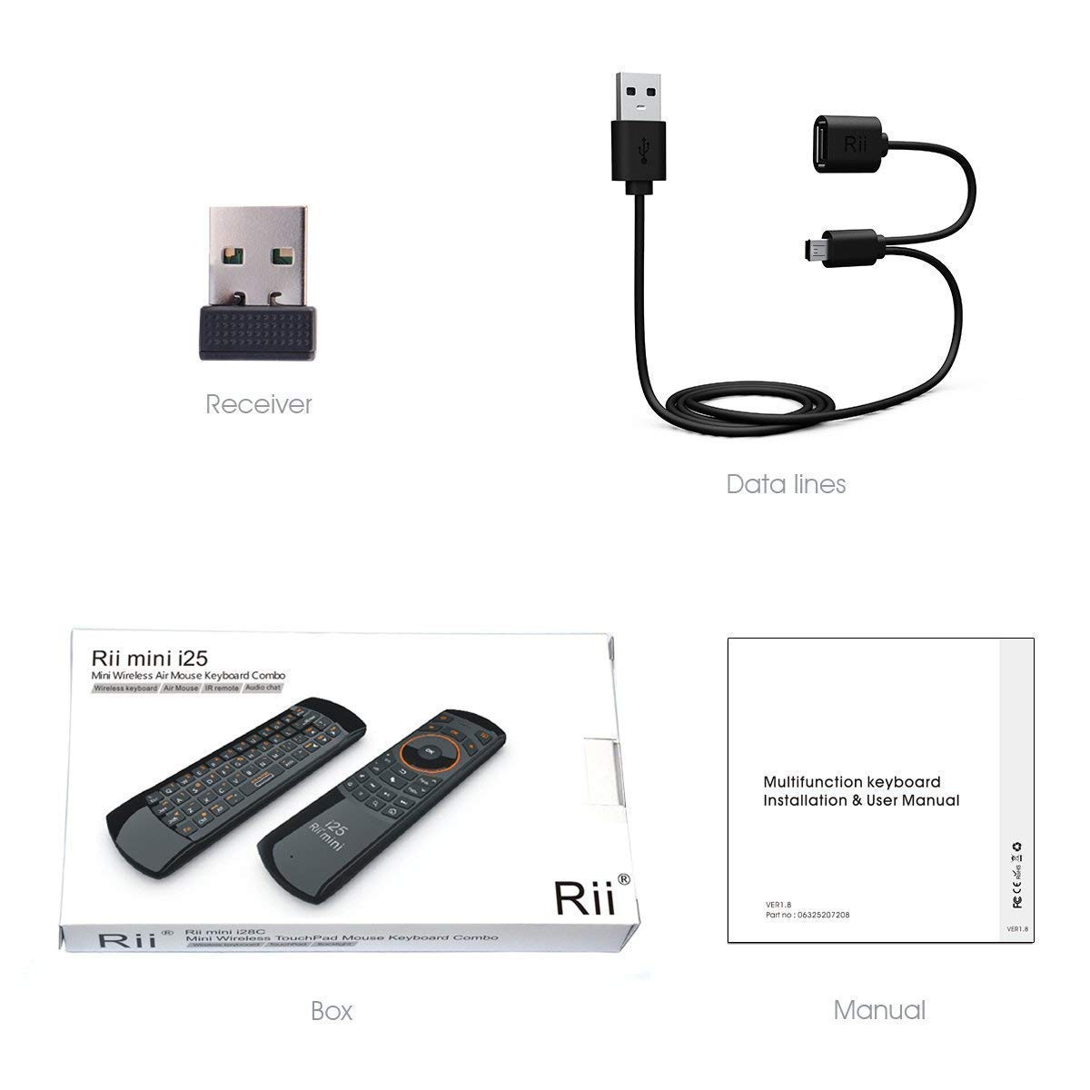 Rii Mini i25 Multifunction Portable 3 in 1 2.4GHz 170mm*49mm*16mm, Black
