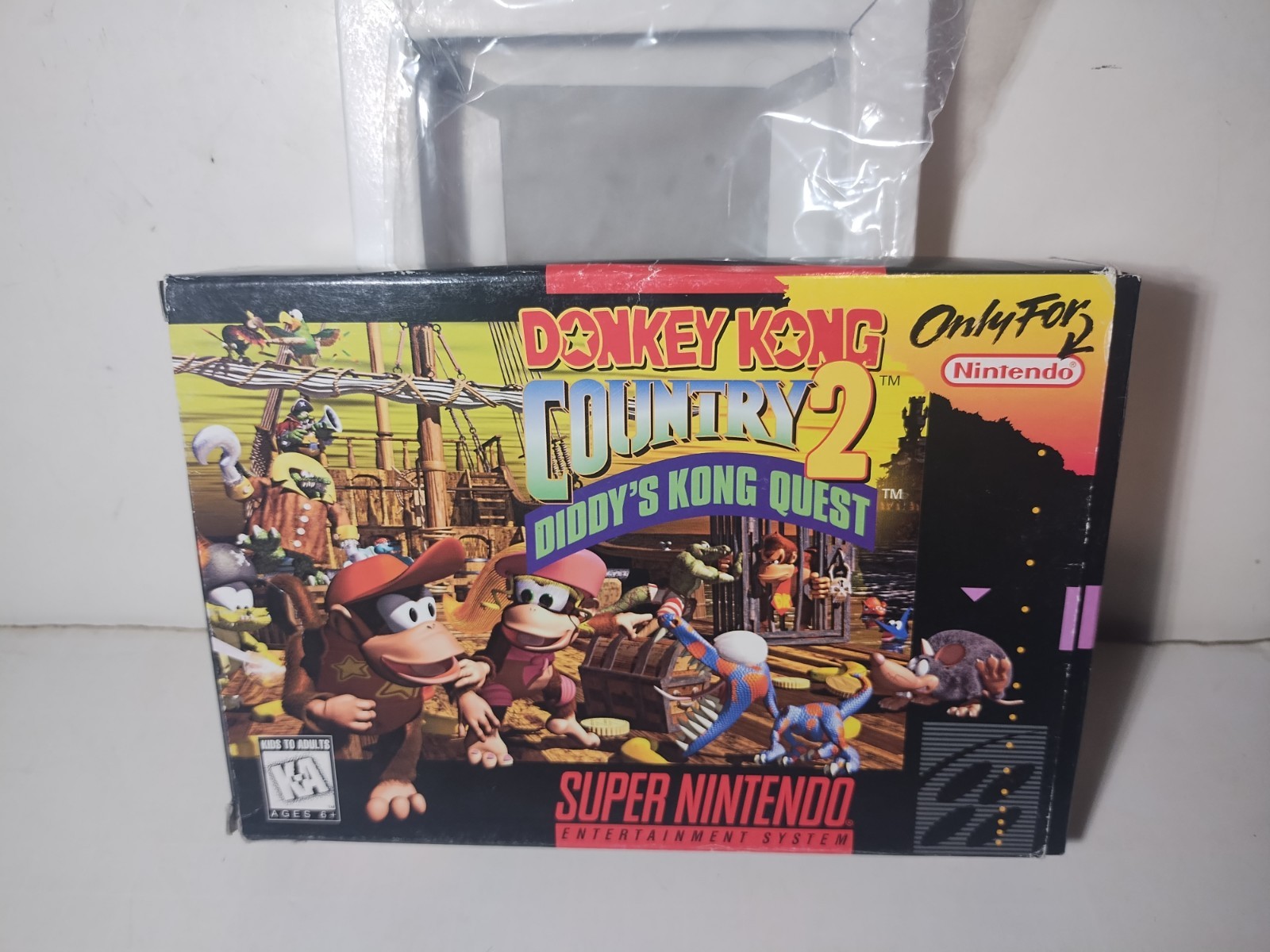 Empty Donkey Kong Country 2 Super Nintendo SNES Game Box, Tray & Bag