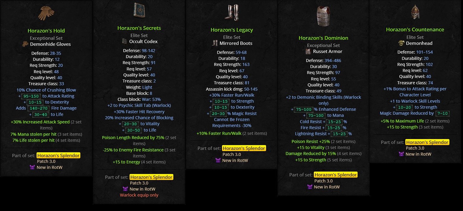 Horazon’s Splendor Set Warlock Diablo 2 Resurrected D2R ROTW PC Nonladder
