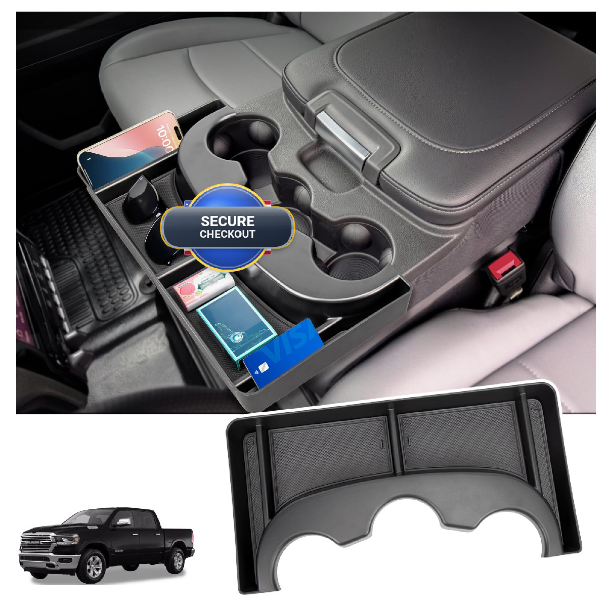 Sinminou Center Console Cup Holder Organizer Compatible 2013-2024 Dodge Ram