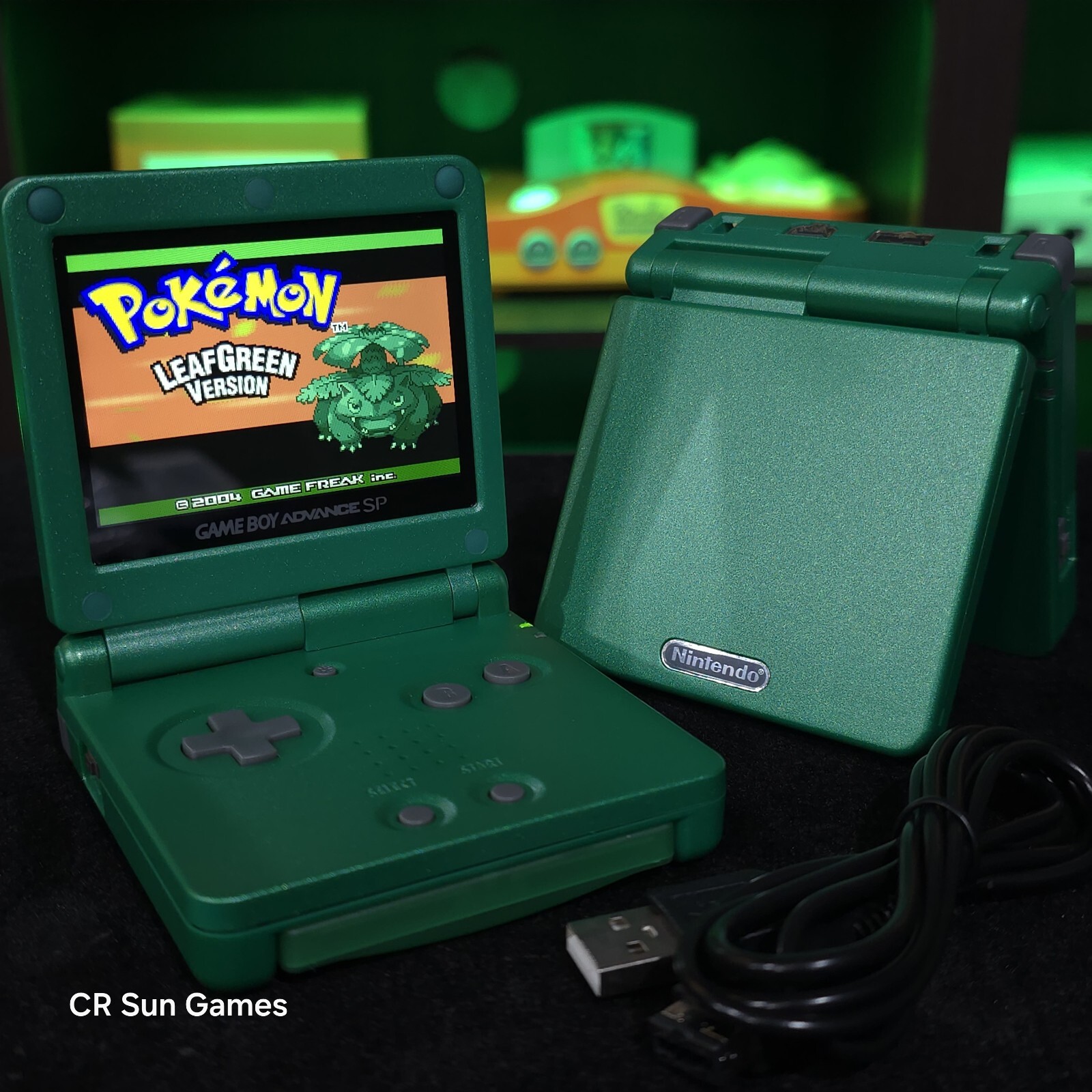 Green Nintendo Game Boy Advance GBA SP IPS V2 and Usb-C