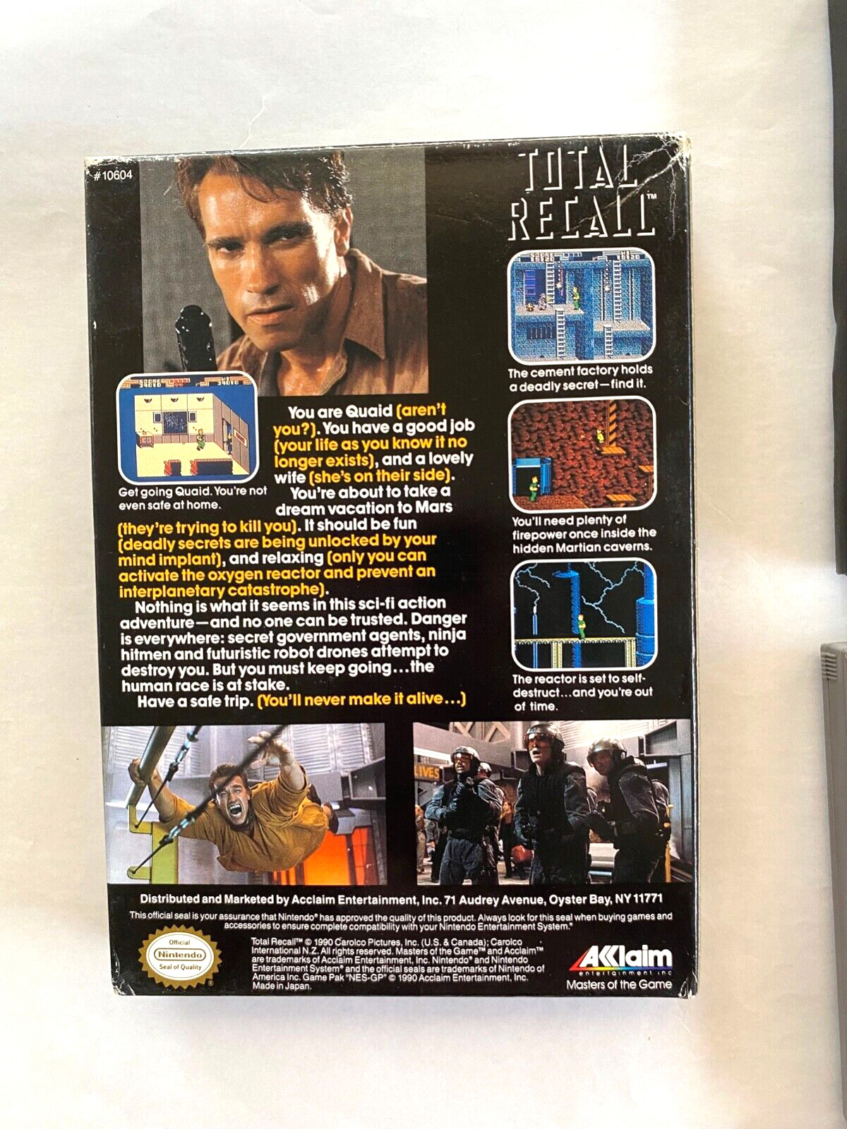Total Recall Nintendo Entertainment System 1990 NES Video Game Box Schwarzenegge
