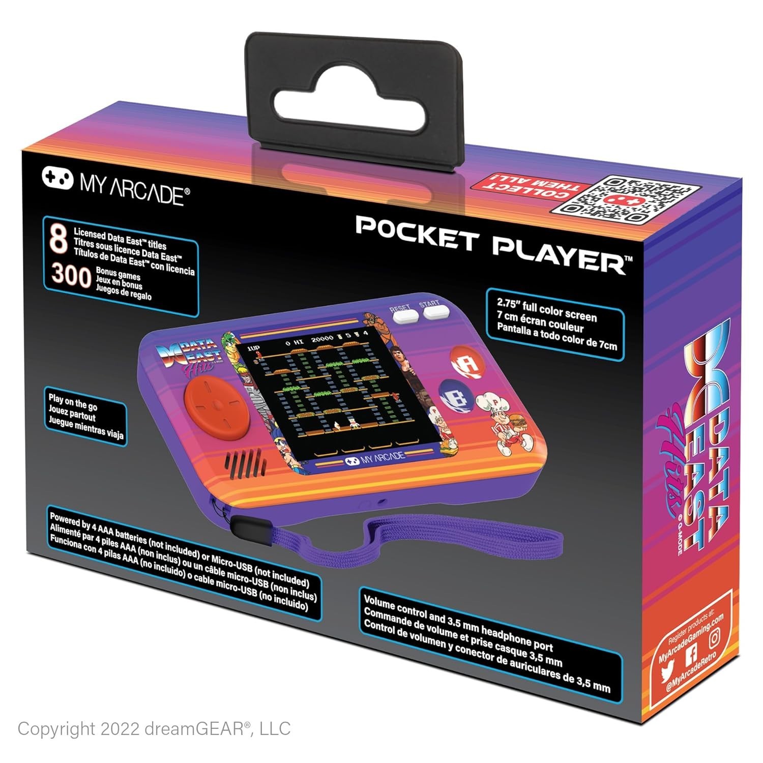 Retro Pocket Player by Data East: 308 Games, Built-In Speakers & Lanyard