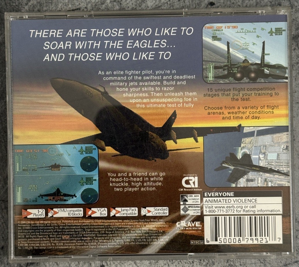 AeroWings 2 Air Strike Sega Dreamcast Complete w/ Manual Reg & Card VG – Tested