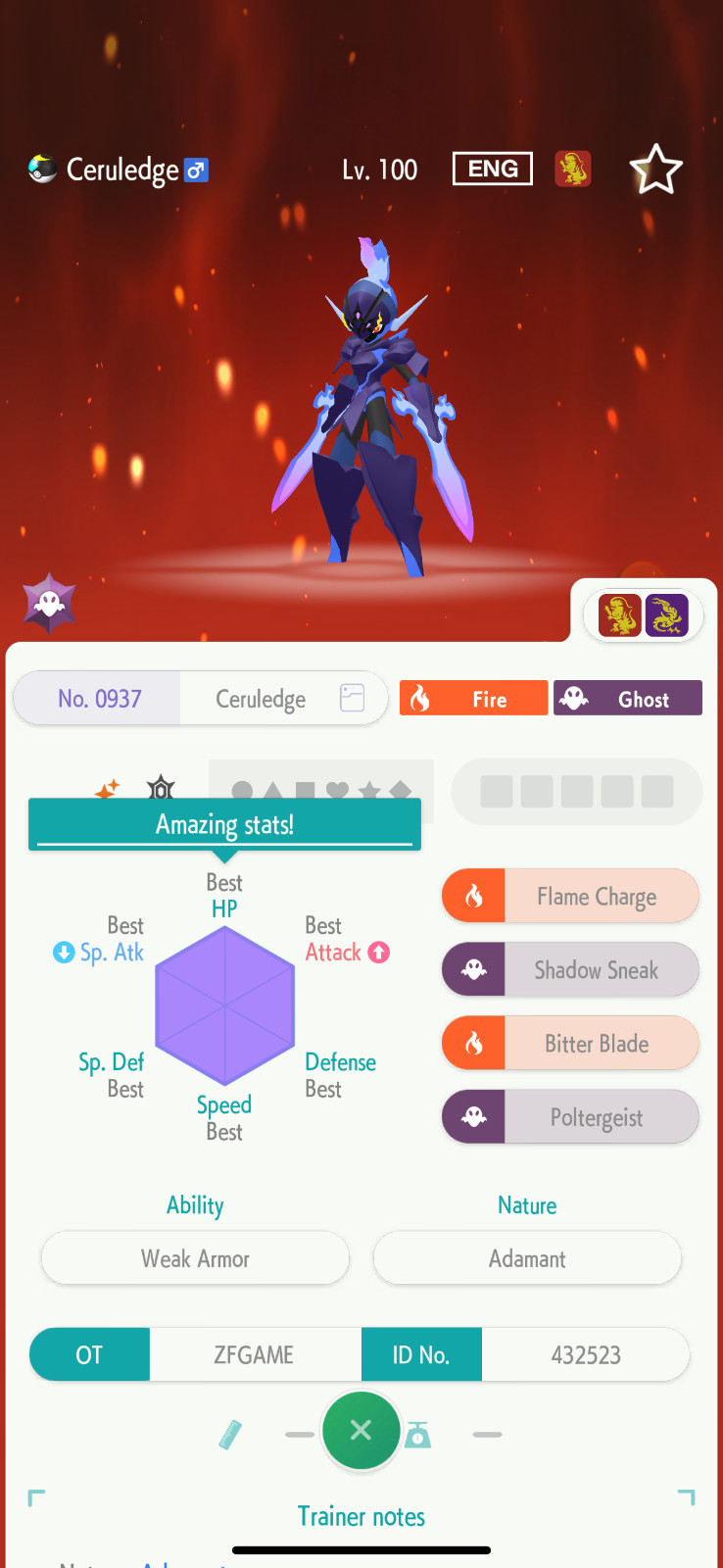 ✨6IV SHINY Ceruledge + EVS🚀 POKEMON HOME✨Champions✨Online delivery⚡