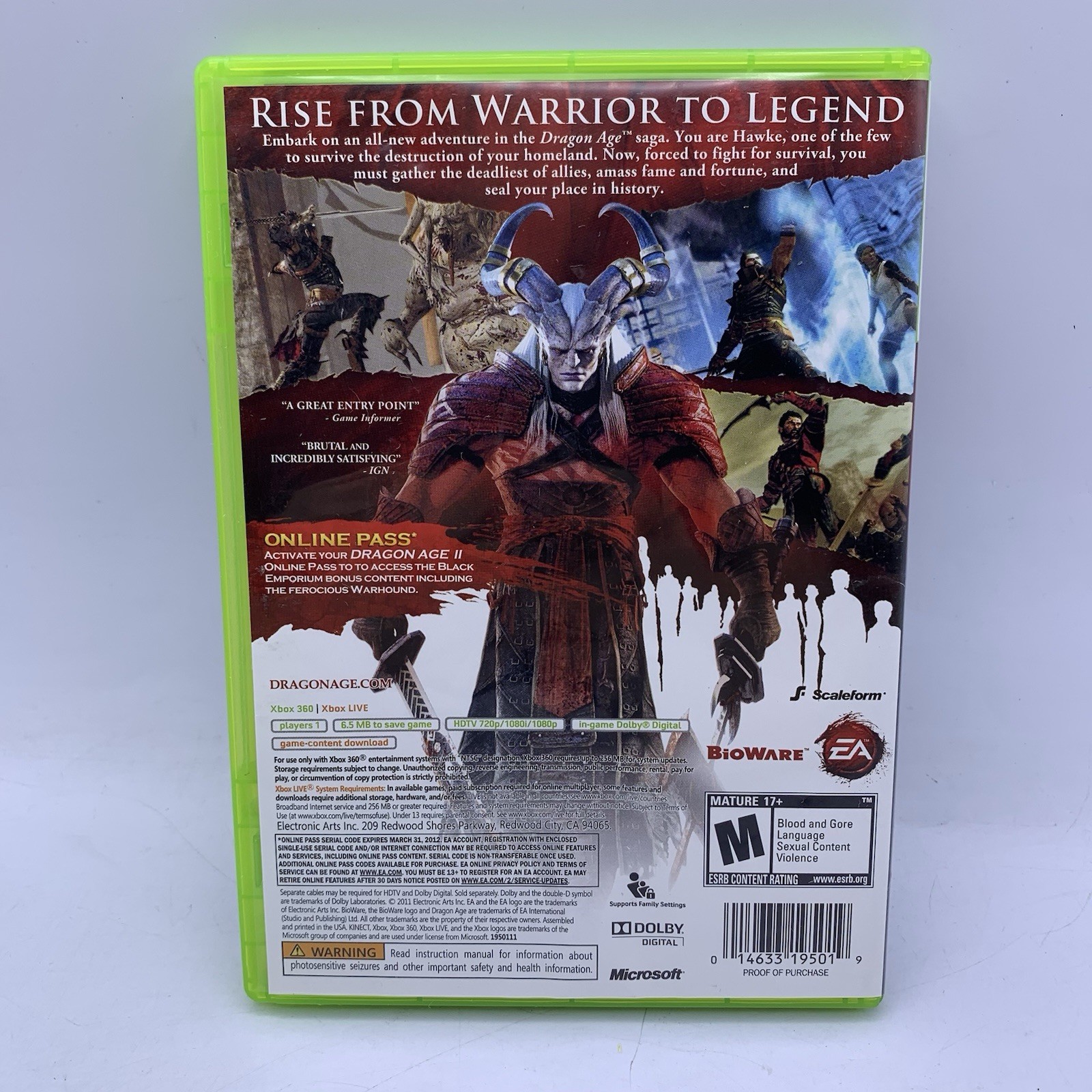 Dragon Age II 2 (Microsoft Xbox 360, 2011) Refurbished Good