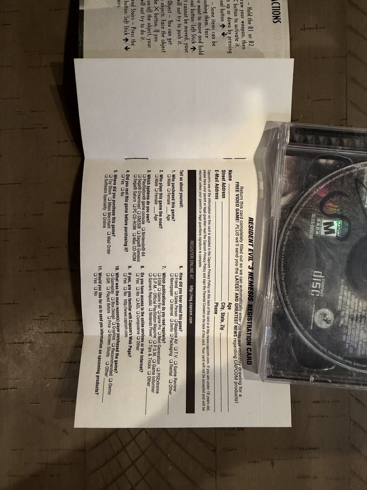 Resident Evil 3: Nemesis; CIB w/ Registration Card (Sony PlayStation 1, 1999)