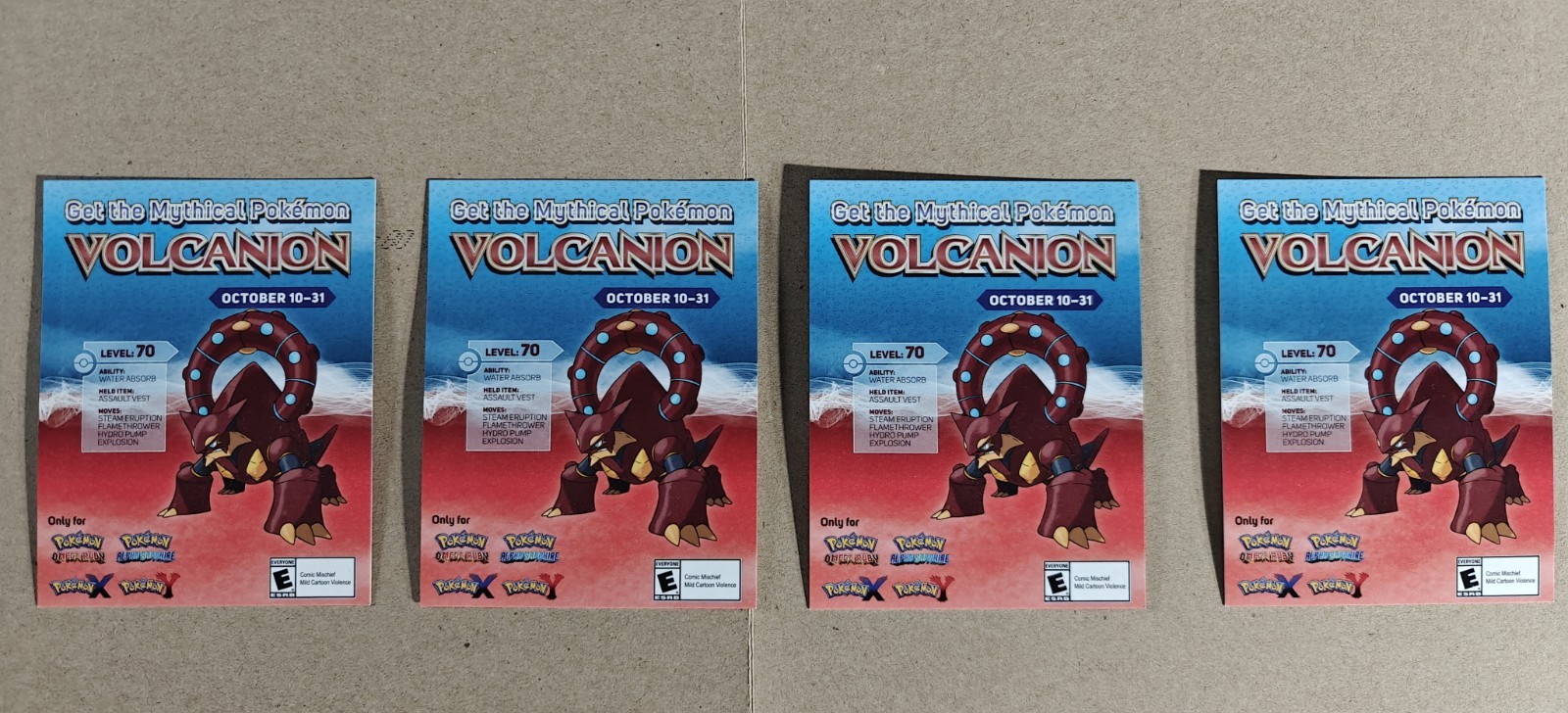 Pokémon Promo Card – Volcanion Mythical Lot of 4 (2016) – Codes Expired