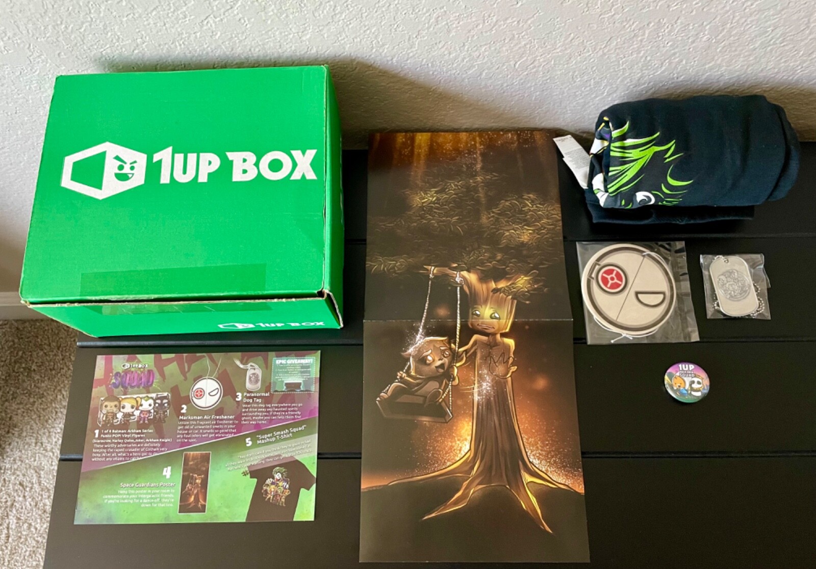 1UP Loot Subscription Box (July 2016) Tshirt, Poster, DC Deadshot, Marvel, Mario