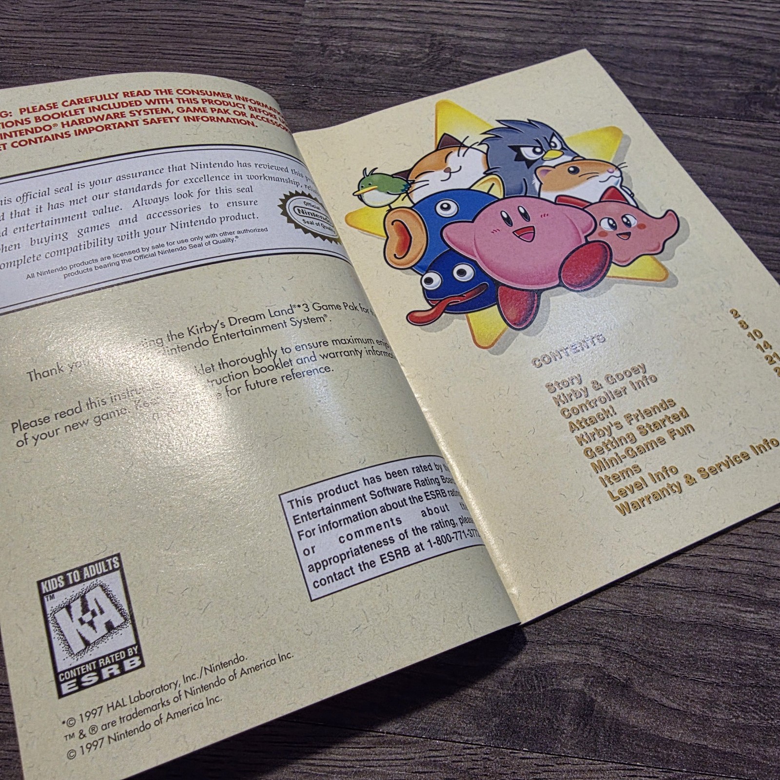 SNES Kirby’s Dream Land 3 Original Instructional Booklet – Very Nice Clean Rare
