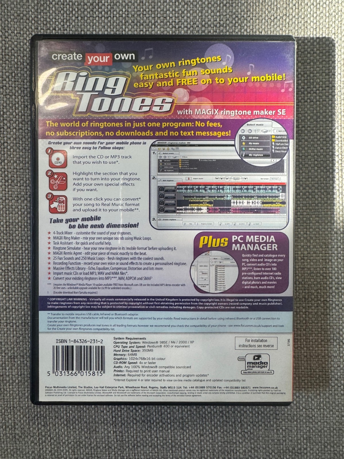 pc Create Your Own Ring Tones REGION FREE PAL PC CD-ROM