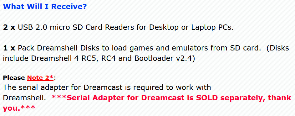 1x Dreamcast Dreamshell Disc Pack & Micro SD USB Readers for Serial Adapter