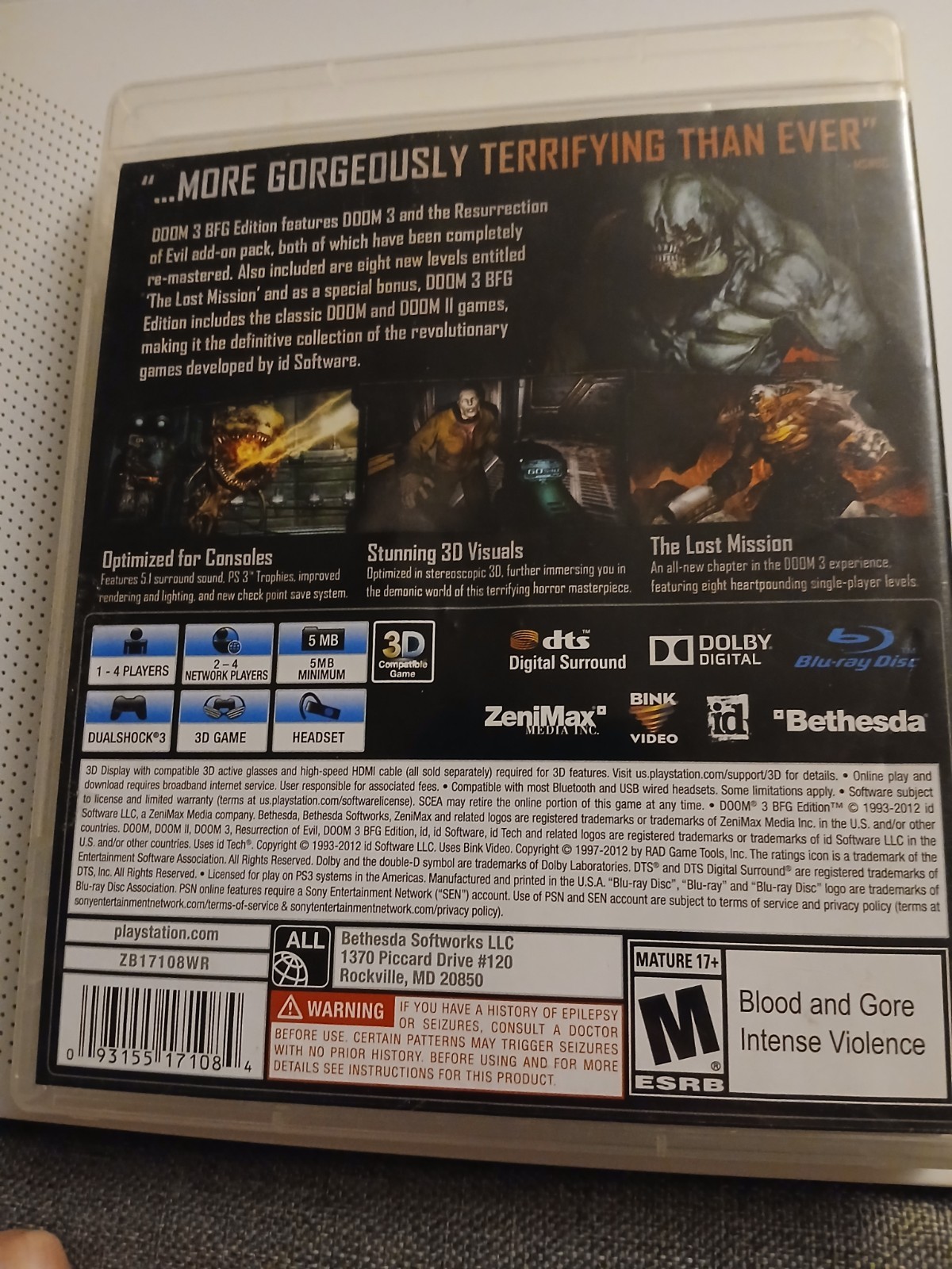 Doom 3 BFG Edition – Sony PlayStation 3 PS3 – No Manual – Tested