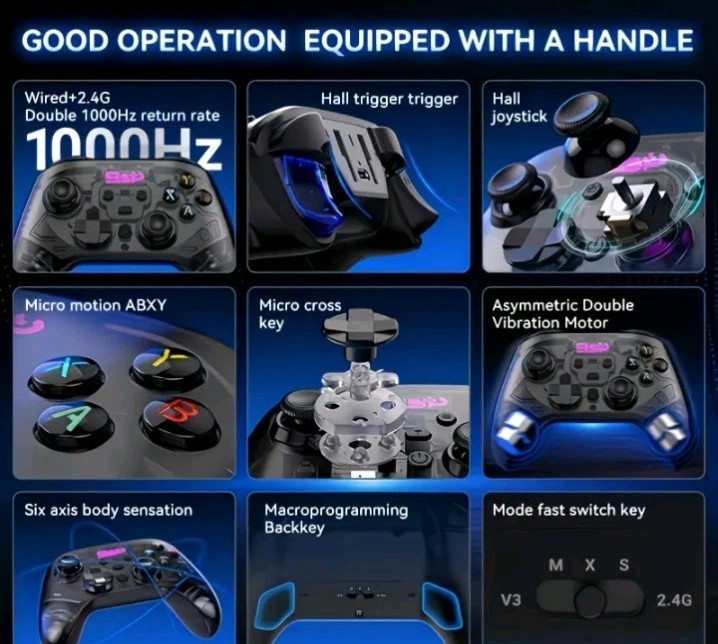 G7 Turbo Joystick Game Controller, 3 Connection Android Switch PC PS4 IOS