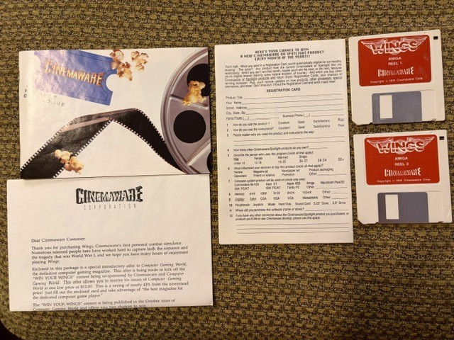 WINGS CINEMAWARE AMIGA GAME W/ BOX + PAPERS CLASSIC COMPUTER SEE PICS