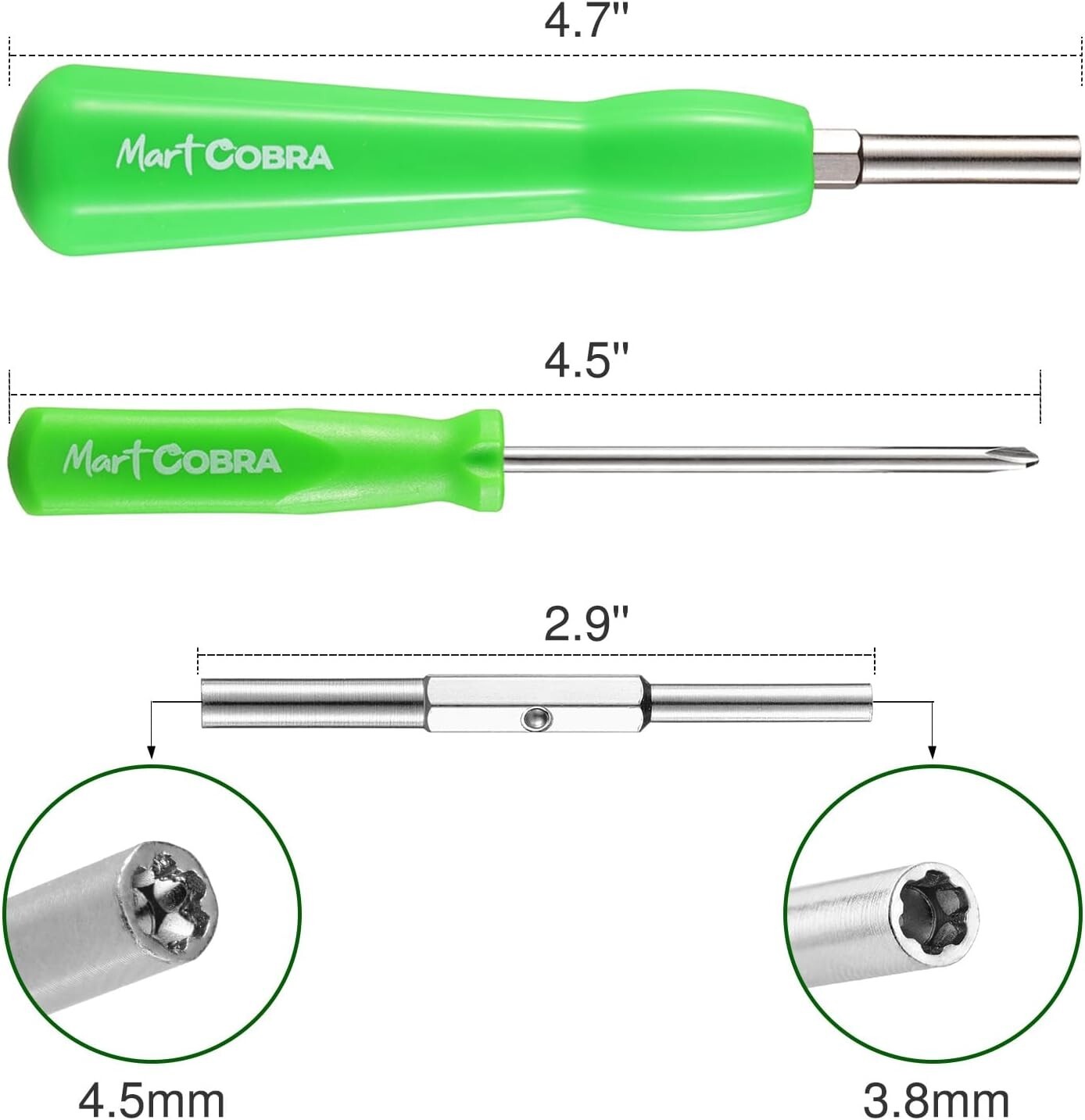 Mart Cobra Gamebit Screwdriver 3.8mm 4.5mm & Tri-Wing Screwdriver Gameboy Set