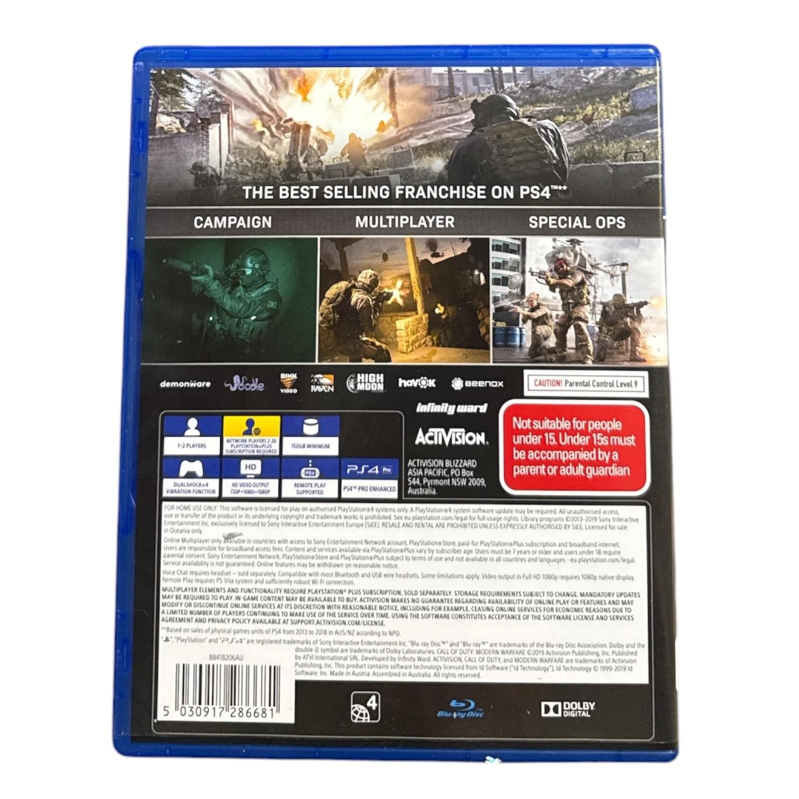 Call Of Duty Modern Warfare PS4 Game Activision PAL MA15+ Shooter 2019