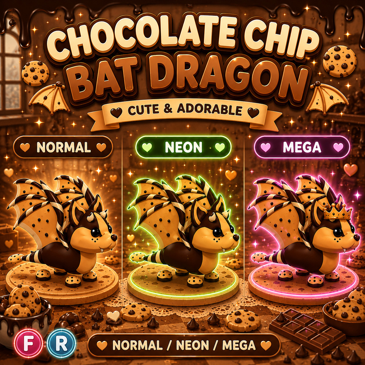Chocolate Chip Bat FR Normal/Neon /Mega ✨ Adopt From Me Today ✨ Top Picks