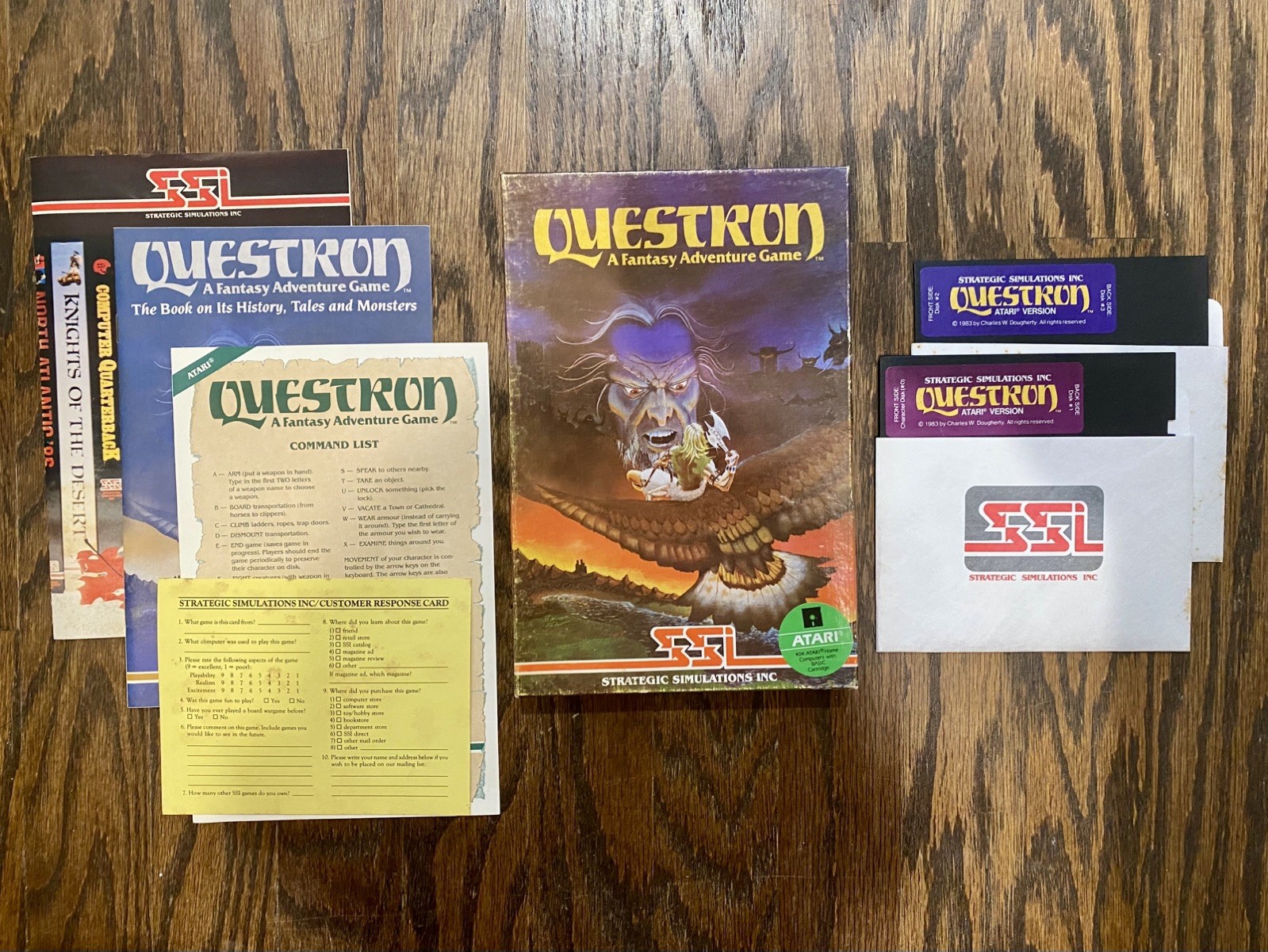Questron CIB – SSI – Atari 400 / 800 – Box / Disks / All Paperwork – CLEAN