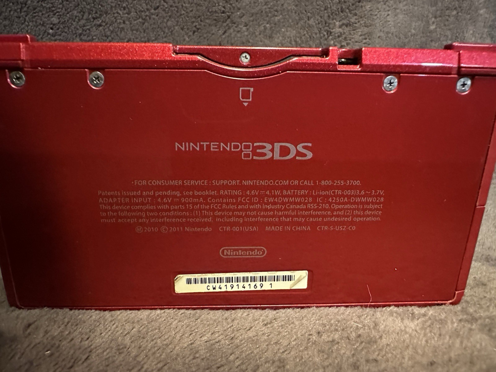 Nintendo 3DS Handheld System – Flame Red-W/charger (No Stylus)
