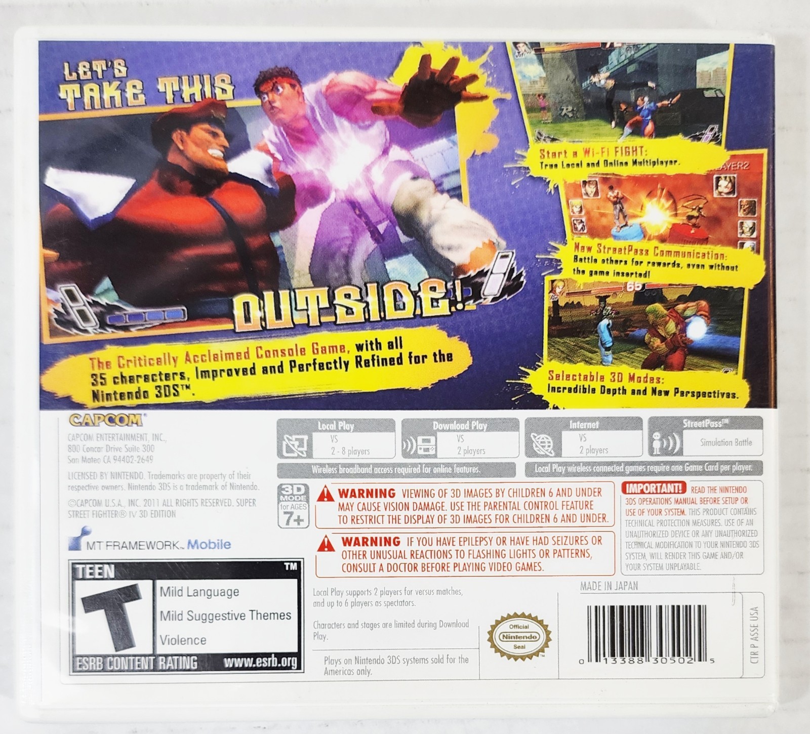 Super Street Fighter IV For Nintendo 3DS, 3D Edition, Complete In Box