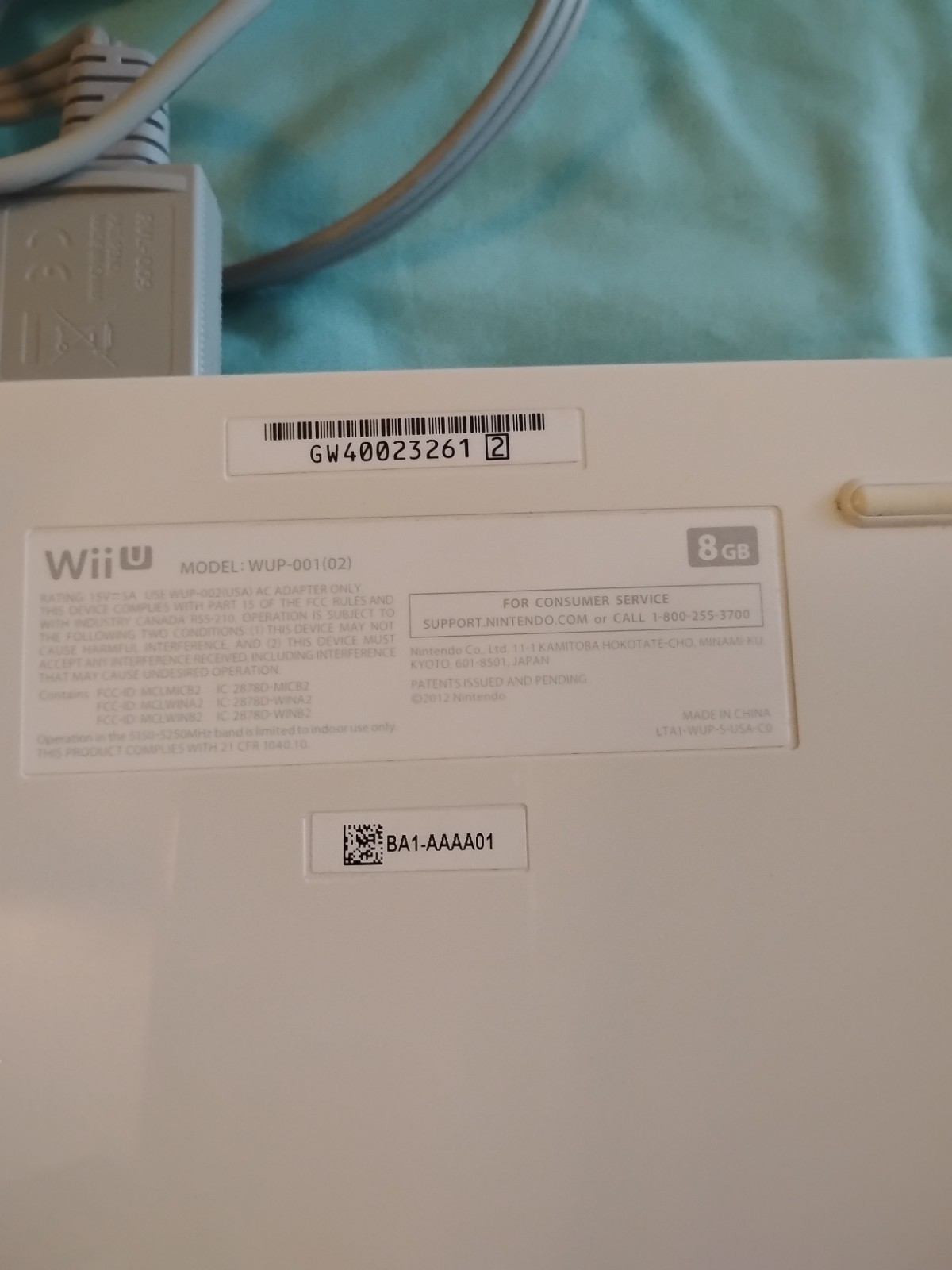Nintendo Wii U WUP-001 (02) 8GB Console+Minecraft Game+Cables