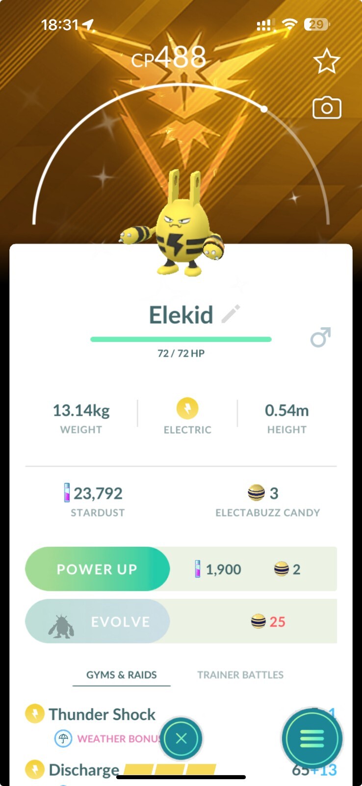 Shiny Elekid wearing a Spark-themed accessory – P T C – Read Description