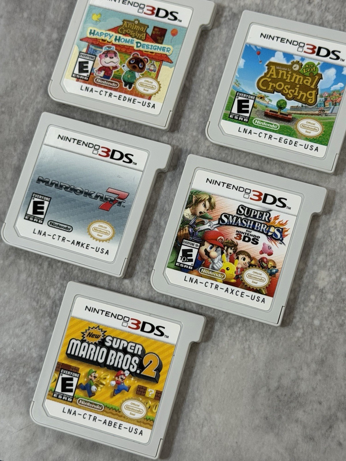 Lot Of 5 Nintendo 3DS Super Mario Kart 7 Bros 2 Super Smash Animal Crossing
