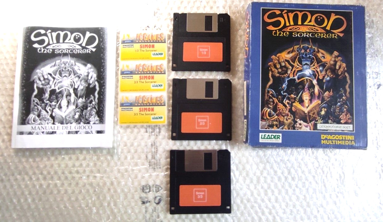 SIMON THE SORCERER Complete Box PC FLOPPY ORIGINAL LEADER Italy Retrogames PAL