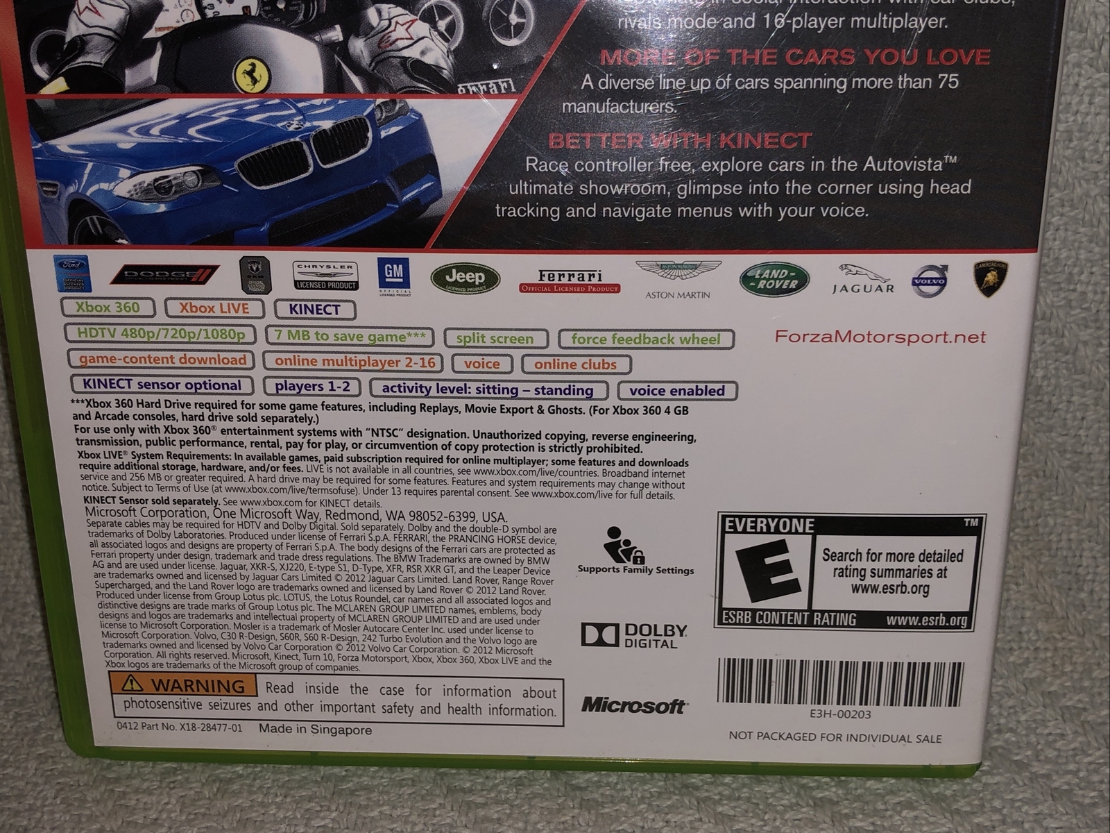 Xbox 360 Forza Motorsport 4 Better With Kinect Sensor Video Game Disc in Case
