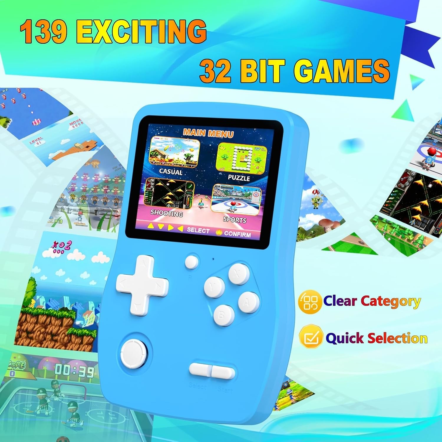 Fun & Educational 32-Bit Game Player: 139 Retro Games, Ideal Gift for Kids