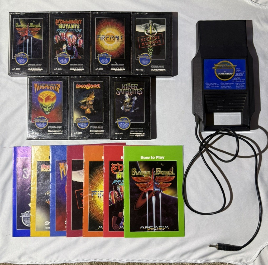 Supercharger Starpath Arcadia Atari VCS 7 Cassette Tapes Adapter Game WORKS