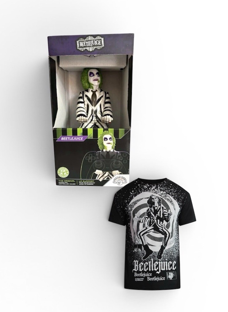 Beetlejuice Cable Guys Controller Phone Holder Stand & Shirt BUNDLE New Gaming