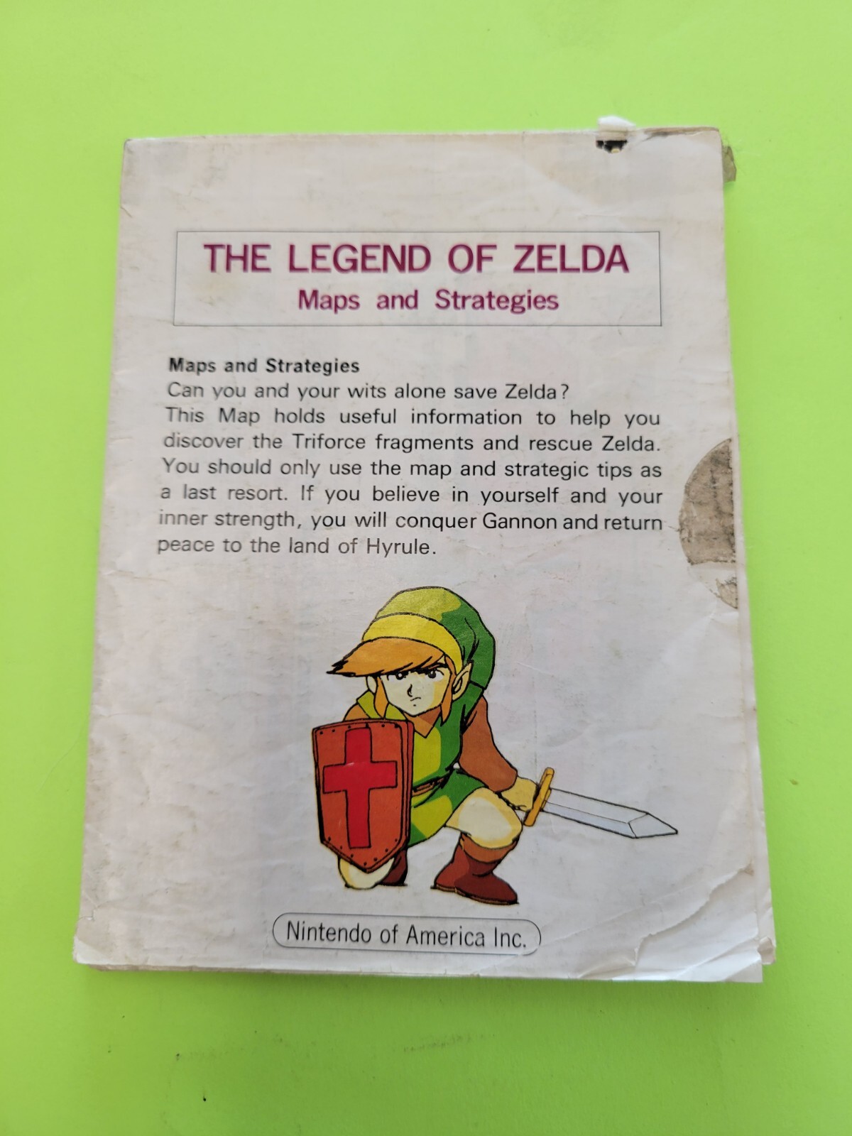 Vtg 1987 LEGEND OF ZELDA Nintendo NES Original Maps & Strategies Fold-Out Insert