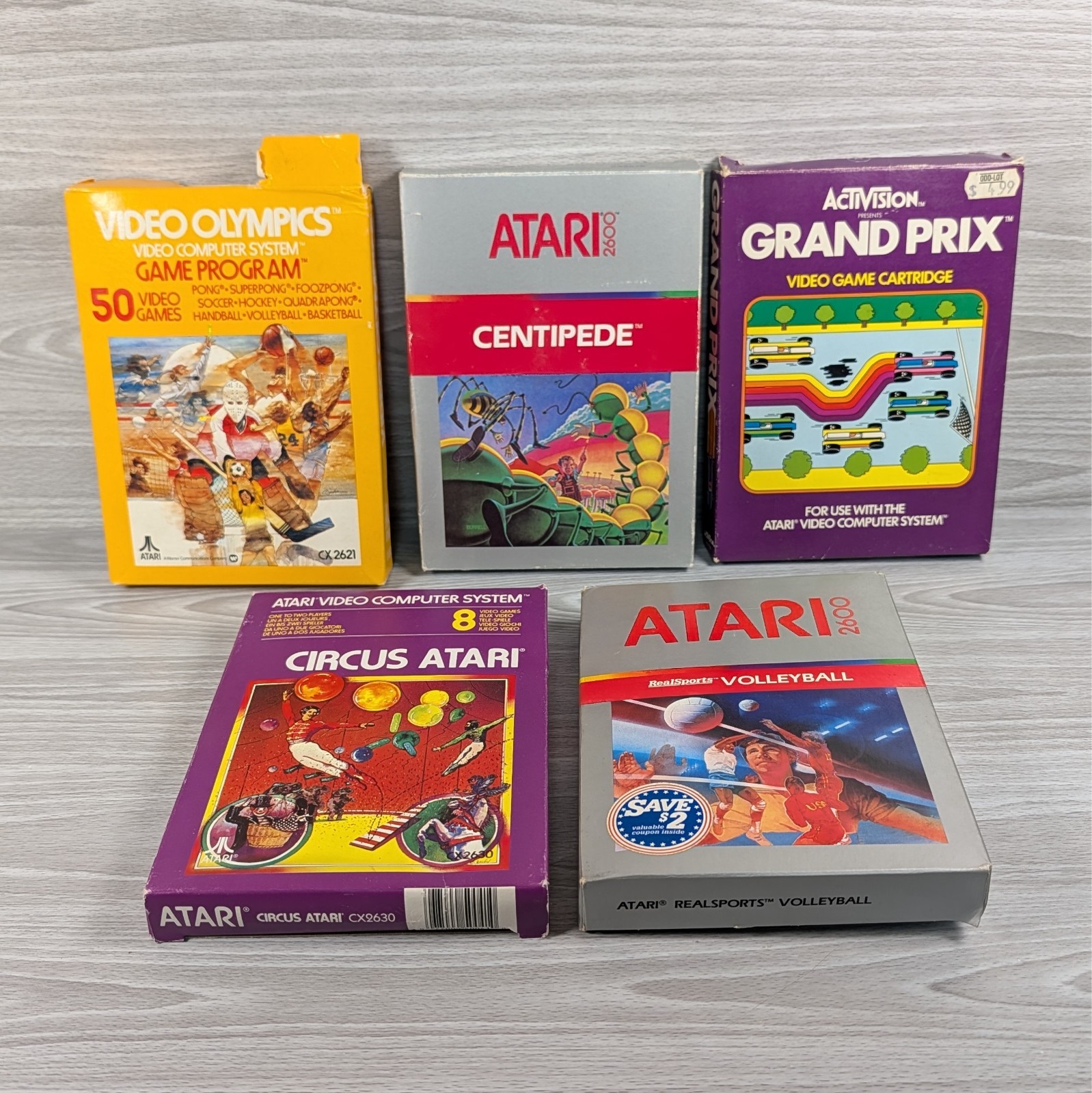 Atari 2600 Games Bundle Lot, CIB, Centipede, Grand Prix, Circus, Video Olympics