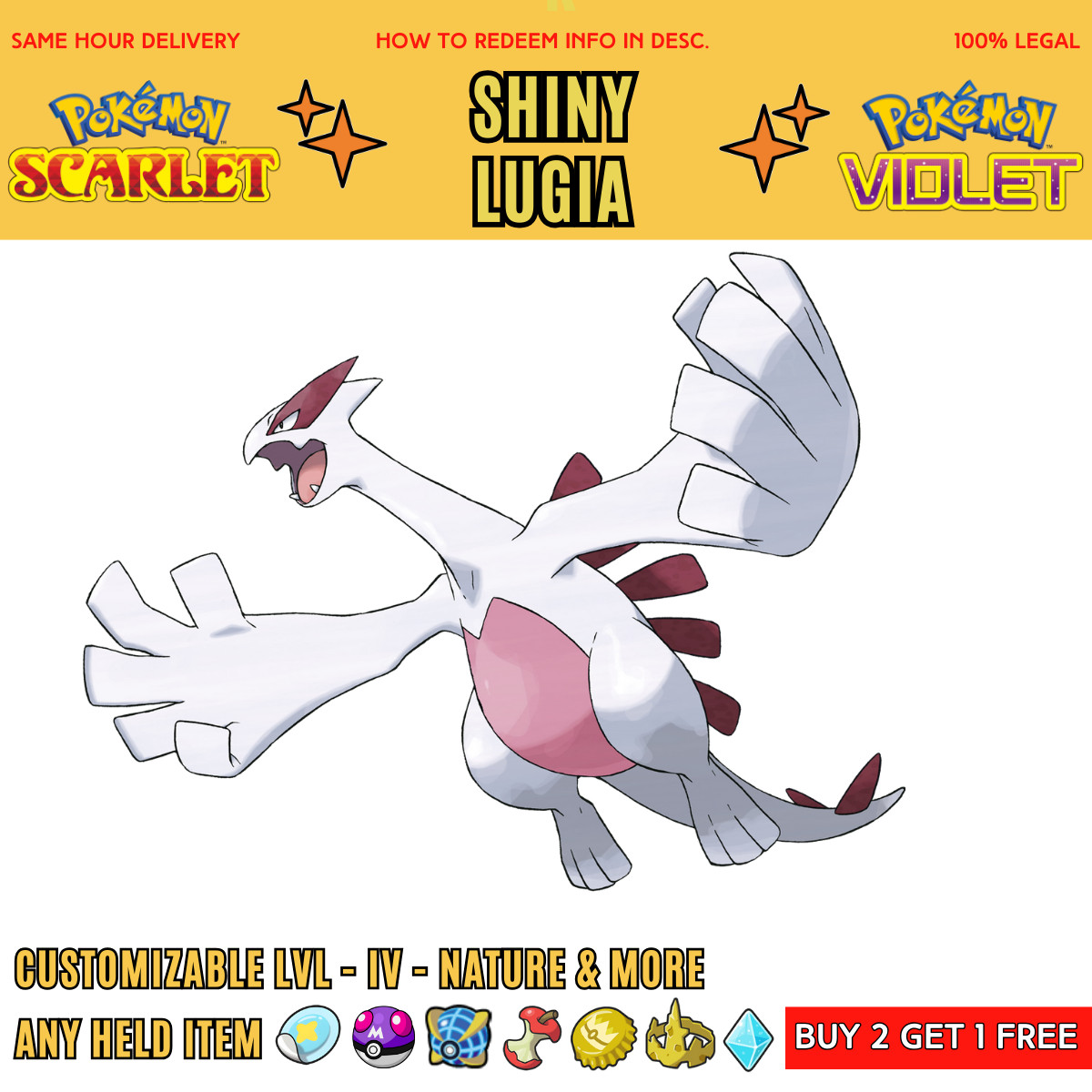 ✨Shiny LUGIA 6IV + Any Held Item | Pokemon Scarlet & Violet