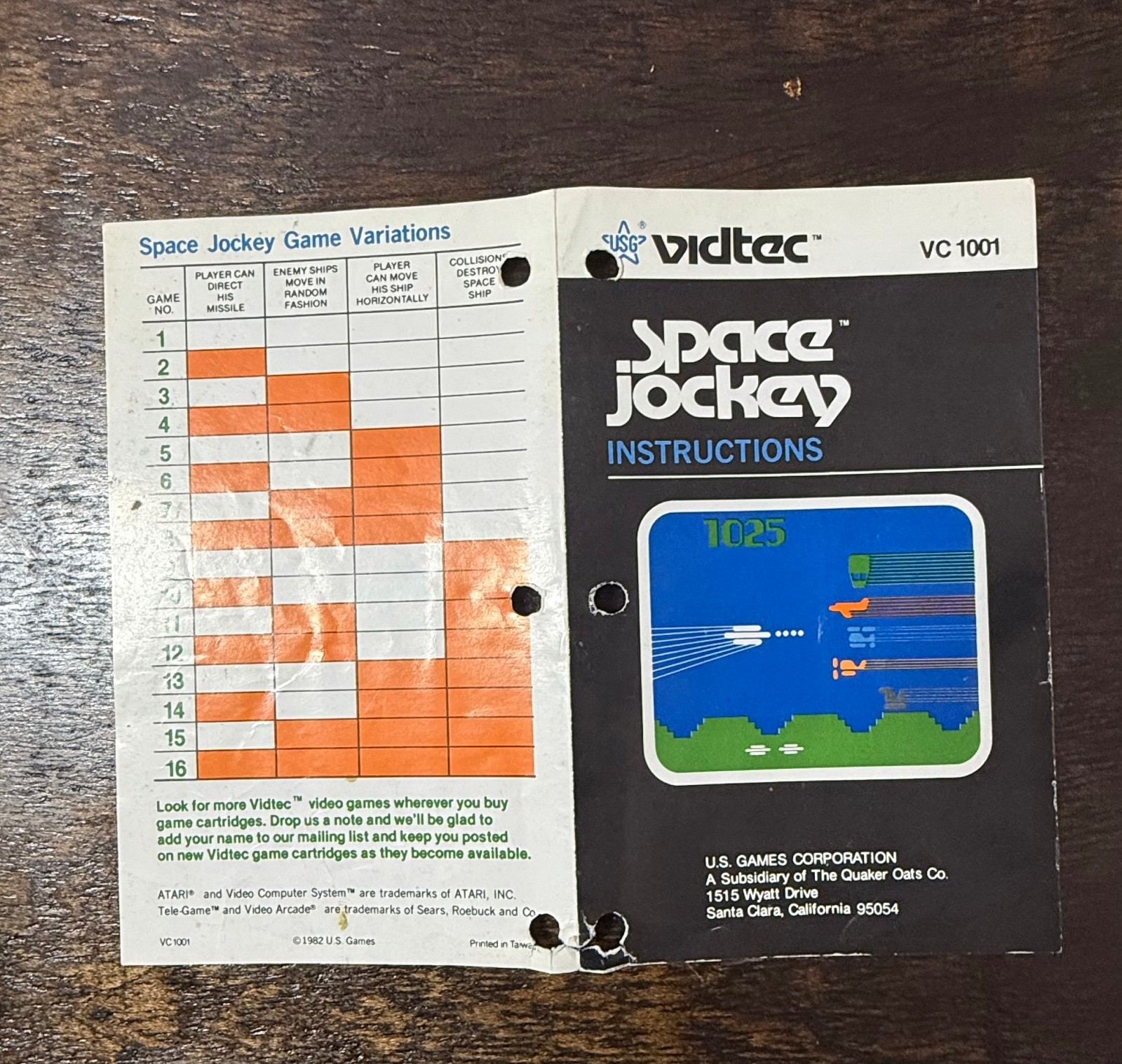 Atari 2600 – Space Jockey – 1982 Vidtec Video Game Cartridge & Manual
